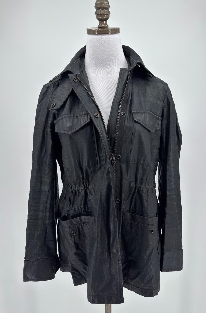 Madewell Black Wax Coated Cotton Snap Zip Hooded Utility Field Jacket Sz S